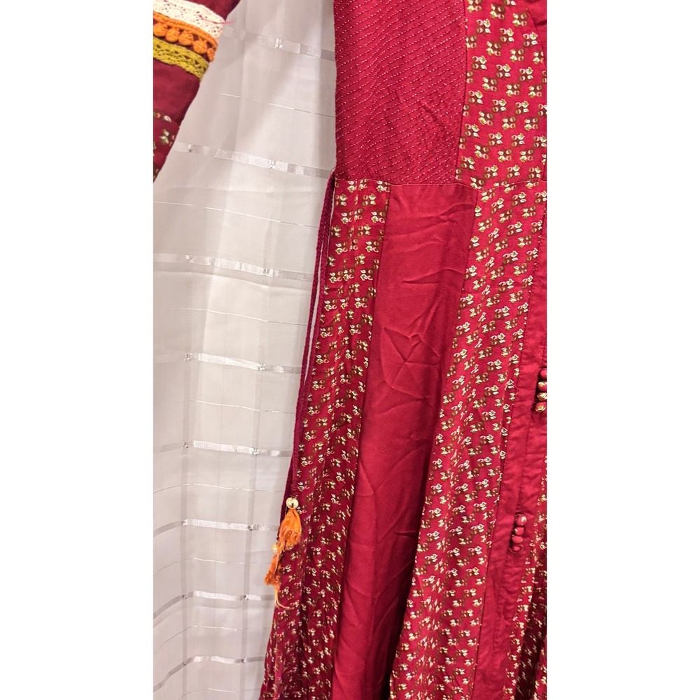 Lakshita Womens Maroon Embroidered Rayon Anarkali Maxi Dress Size S Burgundy - Picture 9 of 9